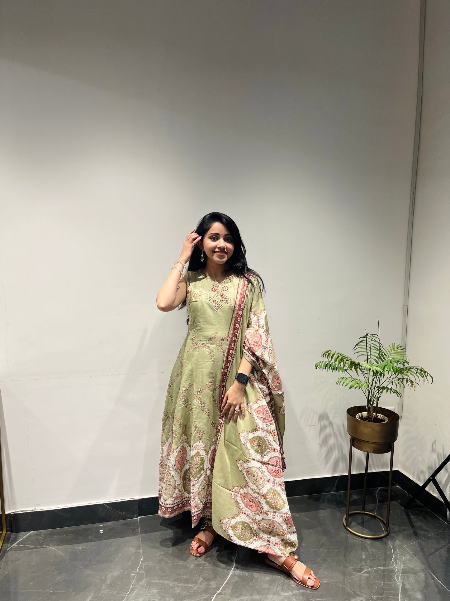 Pista Ivy Mulmul Cotton Anarkali Suit Set