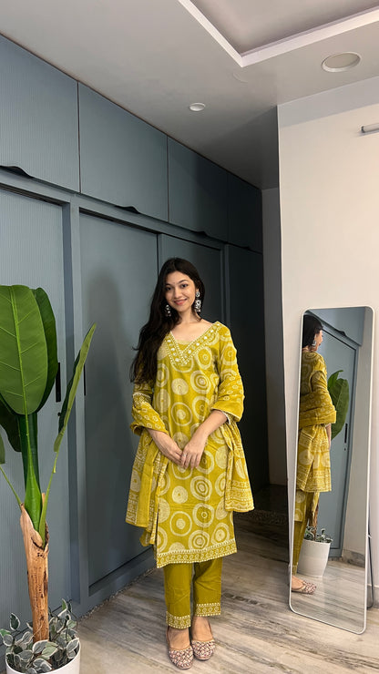 Olive Muse — Pure Cotton Printed Kurta Pant Set with Dupatta