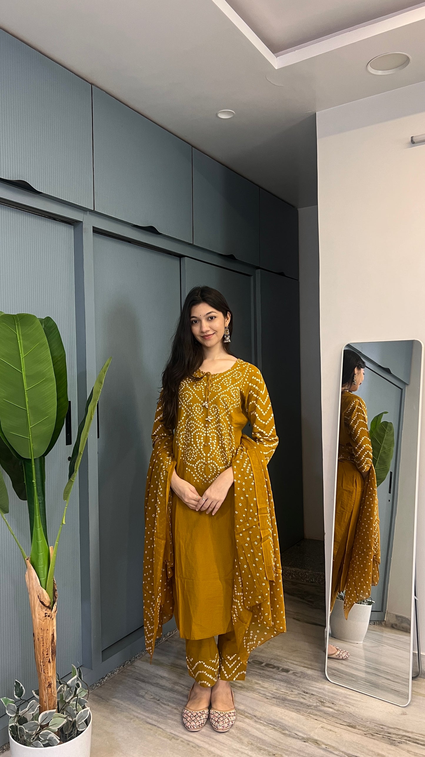 Marigold Muse — Mustard Printed Kurta Pant Set with Dupatta