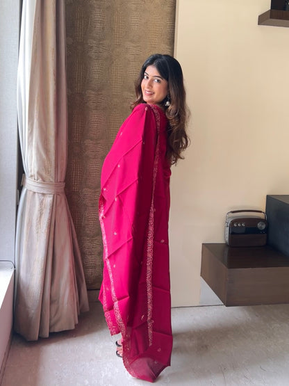 Rasberry Pink Embroidered Kurta Pant Set