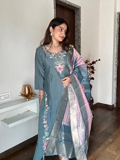 Celestial Blue Handwork Kurta Pant Set