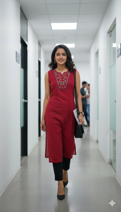 Crimson Aura Embroidered Kurti