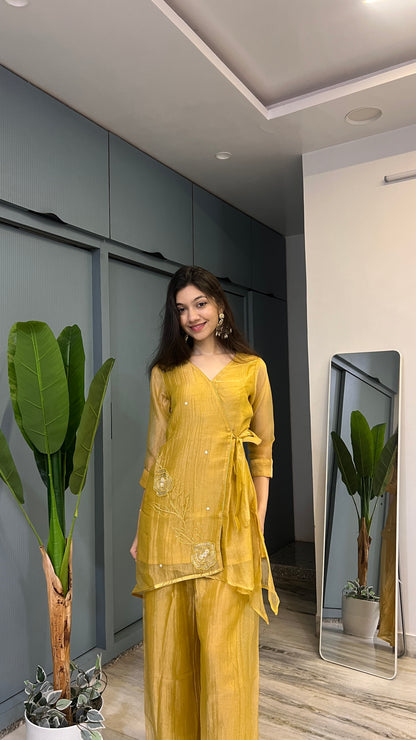 Golden Rush – Hand-Embroidered Crush Tissue Co-ord Set