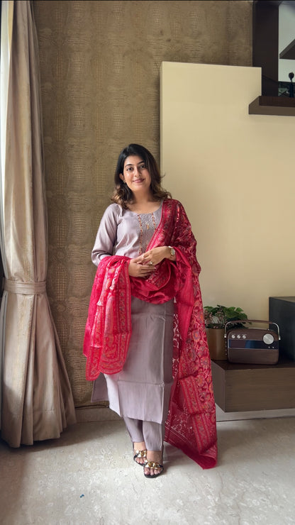 Dusky Mist Pure Cotton Suit Set