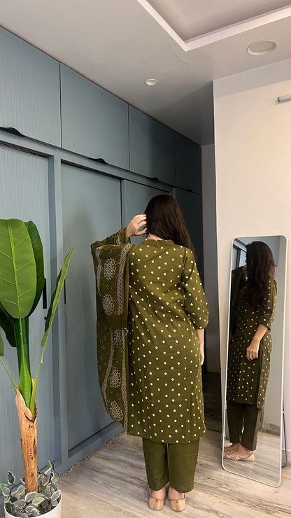 Moss Royale — Pure Cotton Printed Kurta Pant Set with Dupatta